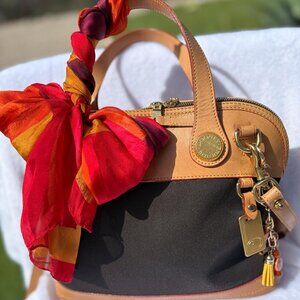 Vintage Dooney and Bourke Cabriolet Domed Satchel with Scarf AND Handmade Charm